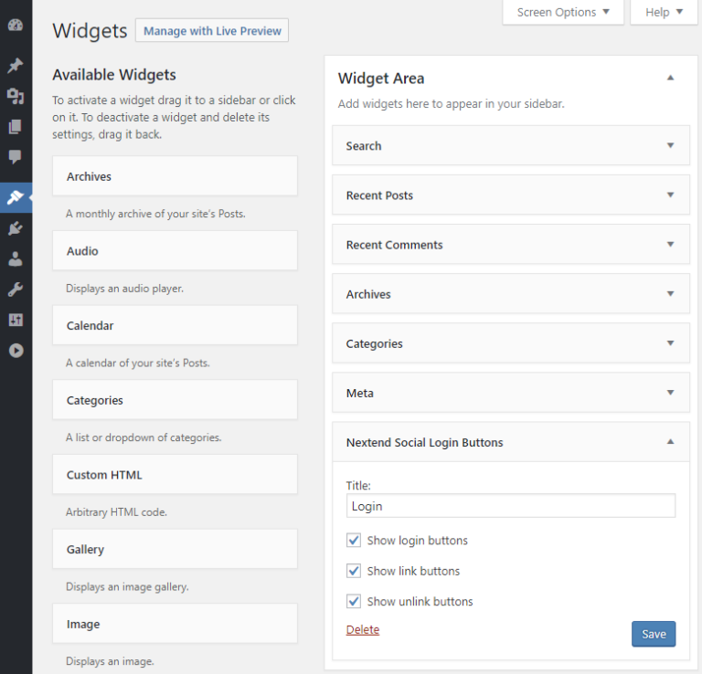 Widget - Nextend Social Login for WordPress